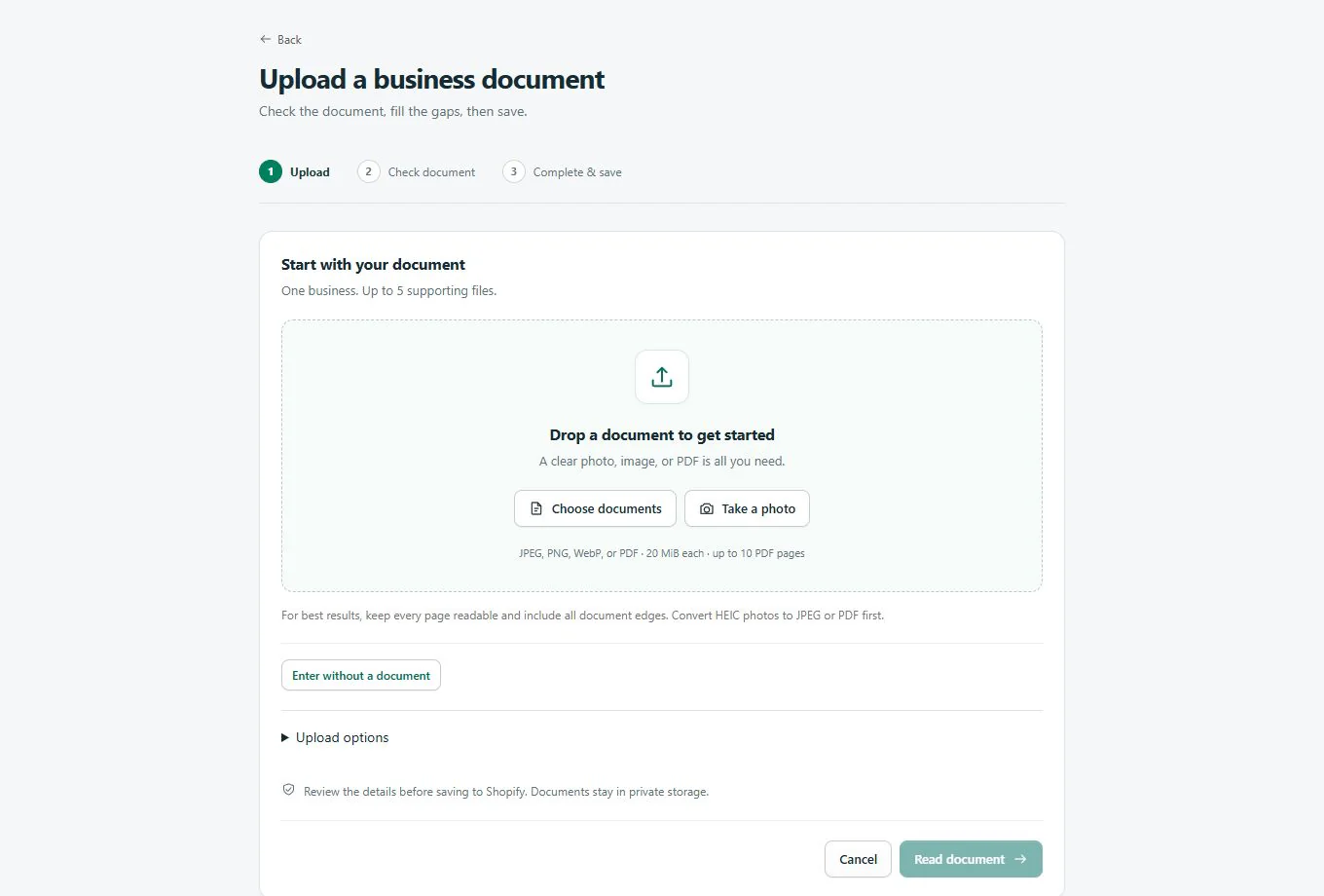 MerchantScribe upload screen with a document drop area and clear file guidance